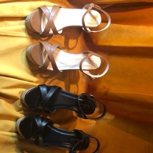 Two pairs of lulu’s wedges;size 7.5. Black and light Brown